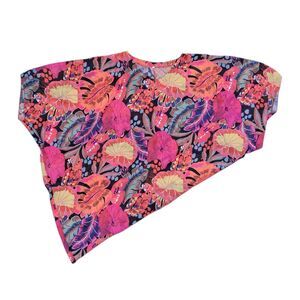 5XL Pink & Orange Tropical Floral Batwing Sleeve Blouse Oversized Boho Top